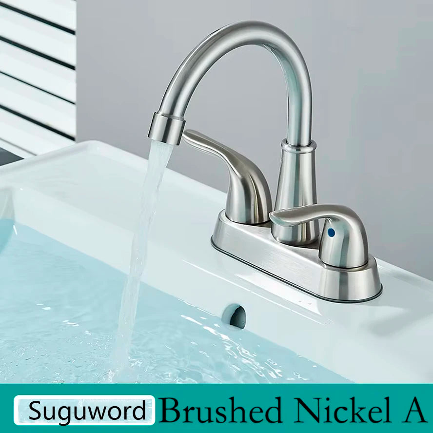 Black Bathroom Sink Faucet 3 Hole 4 Inch Center Set Vanity Faucet  Hot and Cold Water