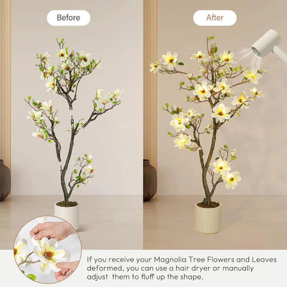 Artificial Magnolia Plant Faux Flower Trees  with LED Light for Yard Patio Home