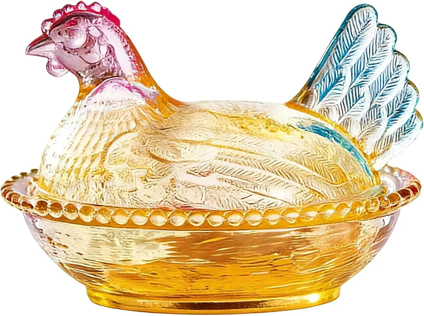 Glass Hen on Nest Candy Dish with Lid, Pastoral  Candy Bowl  with Lid,Muti-Color