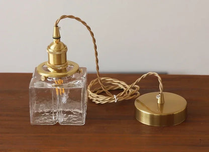 Japanese Retro Glass Pendant Light Yellow Copper Bedroom Chandelier Lightingt