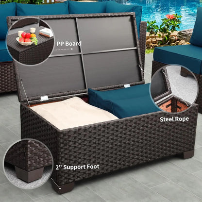 Outdoor Storage Table Wicker Patio Coffee Table with Waterproof Cover, Brown