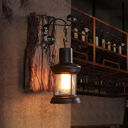 Antique New Style Industrial Wood Wall Sconce Light