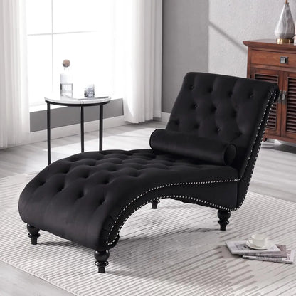 Velvet Chaise Lounge Indoor,Button-Tufted Upholstered with Pillow for Bedroom Living Room,