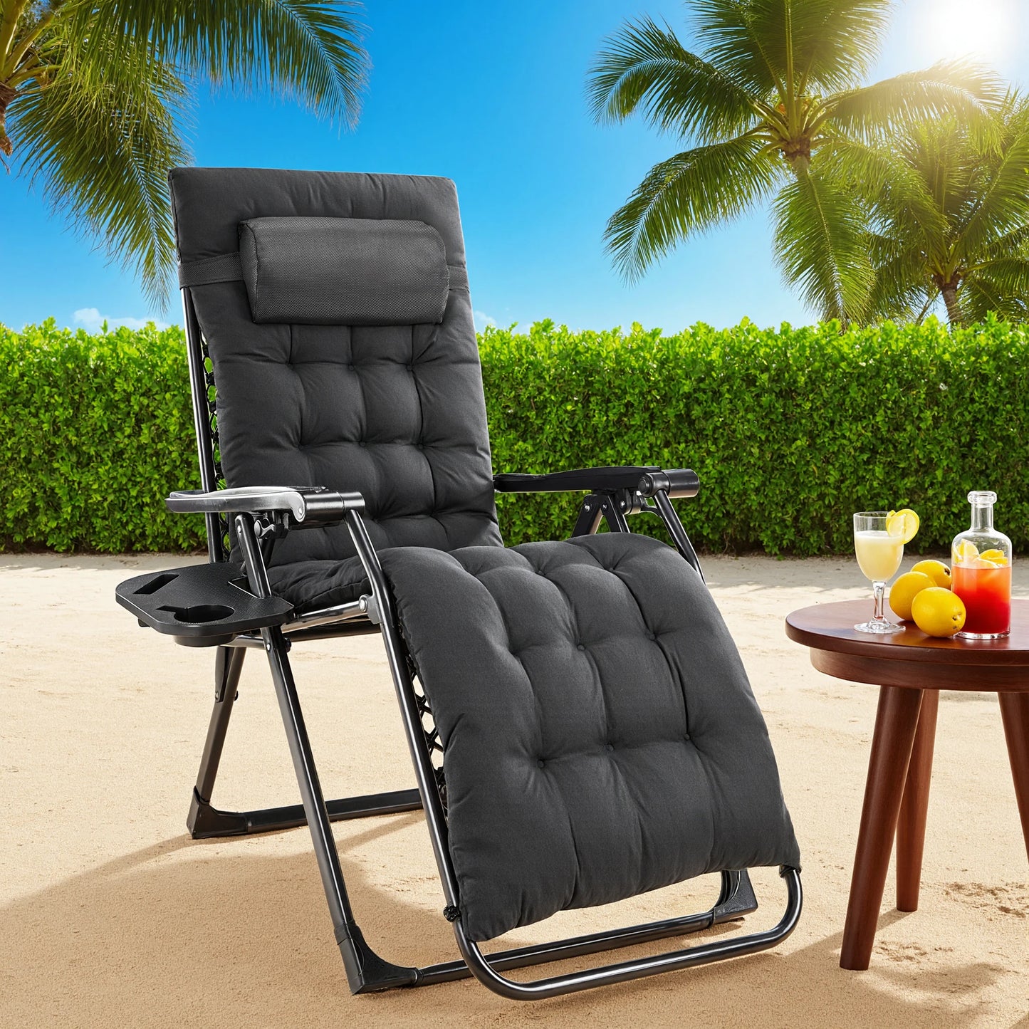 JHK Zero Gravity Recliner Camping Patio Lounge Chair  with Cup Holder  Removable Cushion For Outdoor Garden