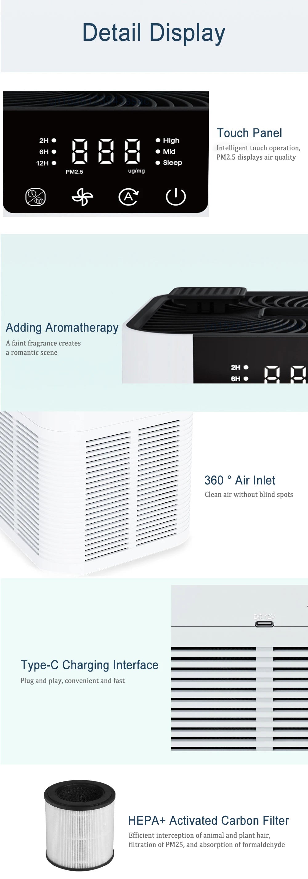 Air Purifier Smoke Odor Negative Ion Generator with Aromatherapy Air Cleaner