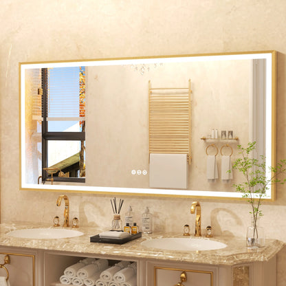 LED Bathroom Vanity Mirror Gold Frame Front Lighted