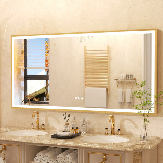 LED Bathroom Vanity Mirror Gold Frame Front Lighted