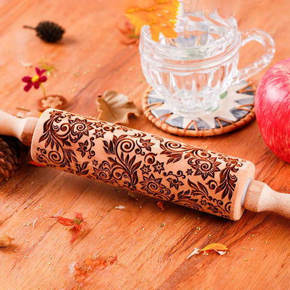 1 pcs Wooden Sunflower Embossed Rolling Pin