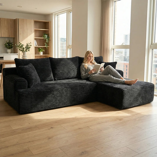 95" L-Shaped Sofa Chaise, Rabbit Fleece Upholstery, Ultra Soft & Comfortable, Ready to Use Out of the Box