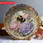 1pc Hand-Painted Bee & Floral Ceramic Plate - Round Wall-Mountable or Tabletop