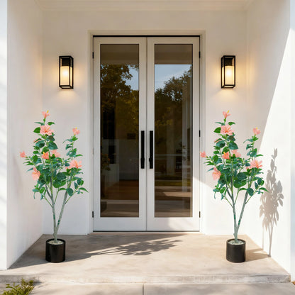 1Pcs  Hibiscus Artificial Tree Faux Tree with Red Hibiscus Flowers  for Front Porch Office Home