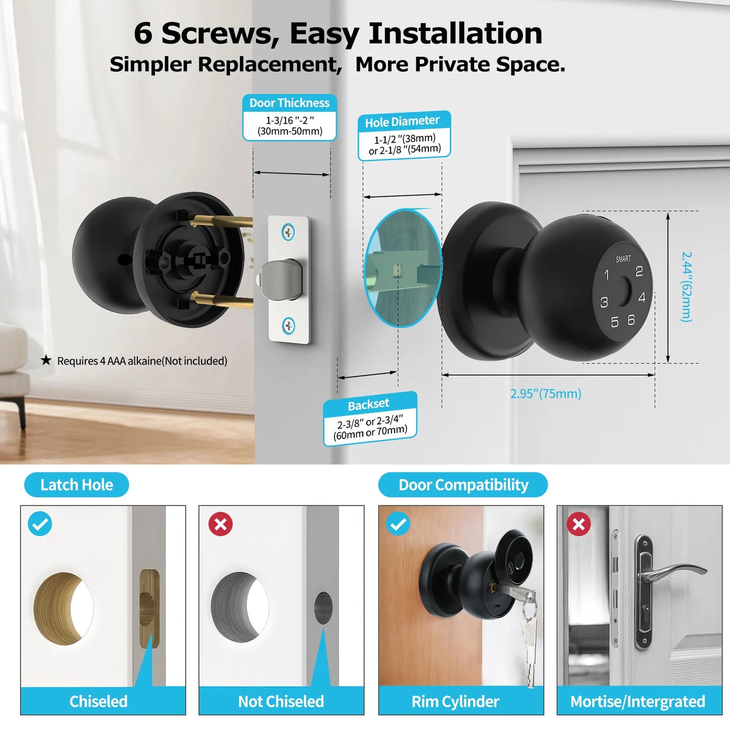 Viladepot Smart Lock Fingerprint Door Lock App Control  Electronic Touchscreen Keypad Indoor