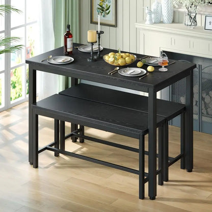Dining Table Set for 4, 3Piece Kitchen Table with 2 Benches,