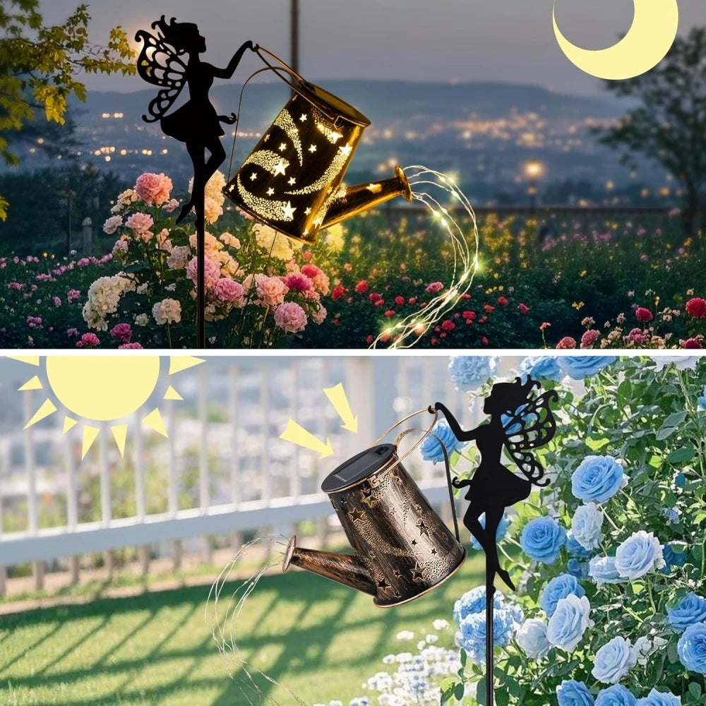 Solar Lights Outdoor Solar Watering Can Light  Waterproof Metal Hanging Lantern Fairy Garden Decor Outside