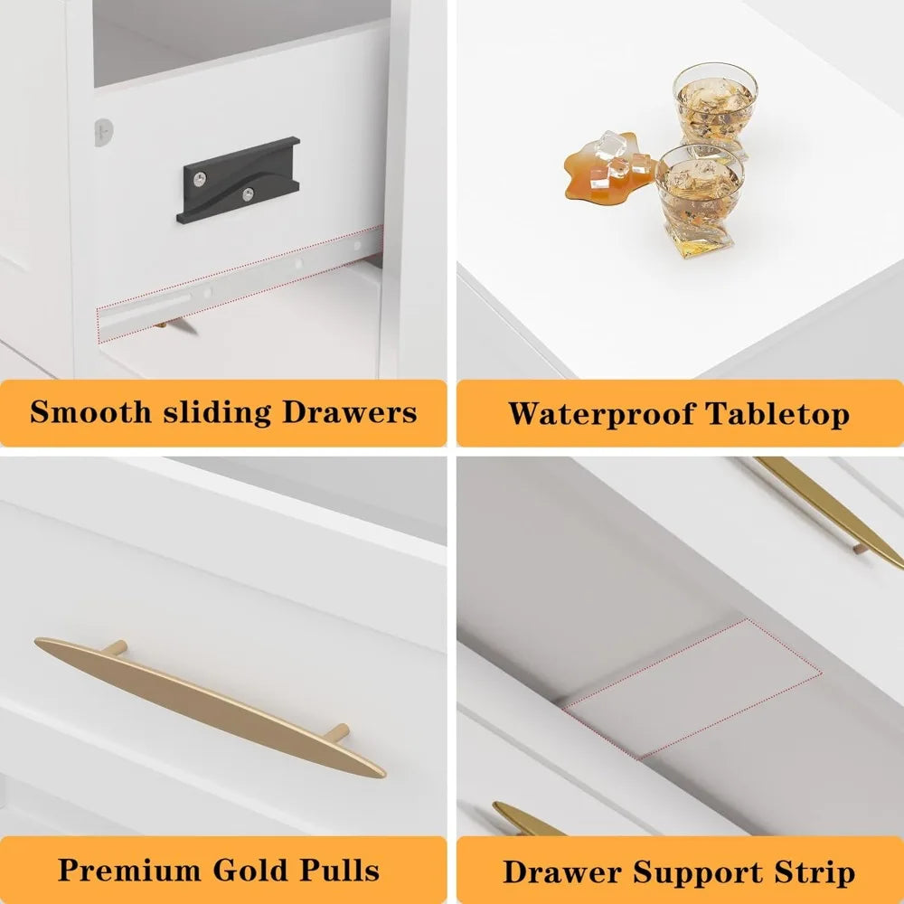 6 Drawer Dresser White and Gold, Tall Dresser Storage Solution for Entryway and Hallway