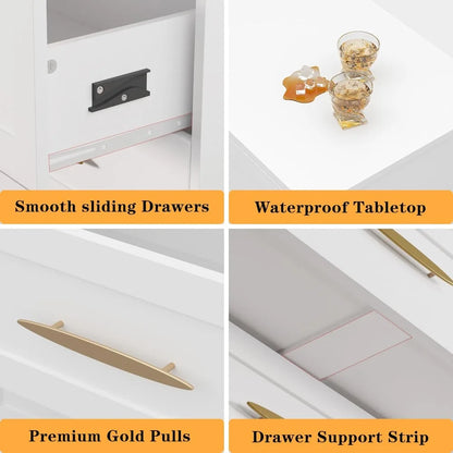 6 Drawer Dresser White and Gold, Tall Dresser Storage Solution for Entryway and Hallway