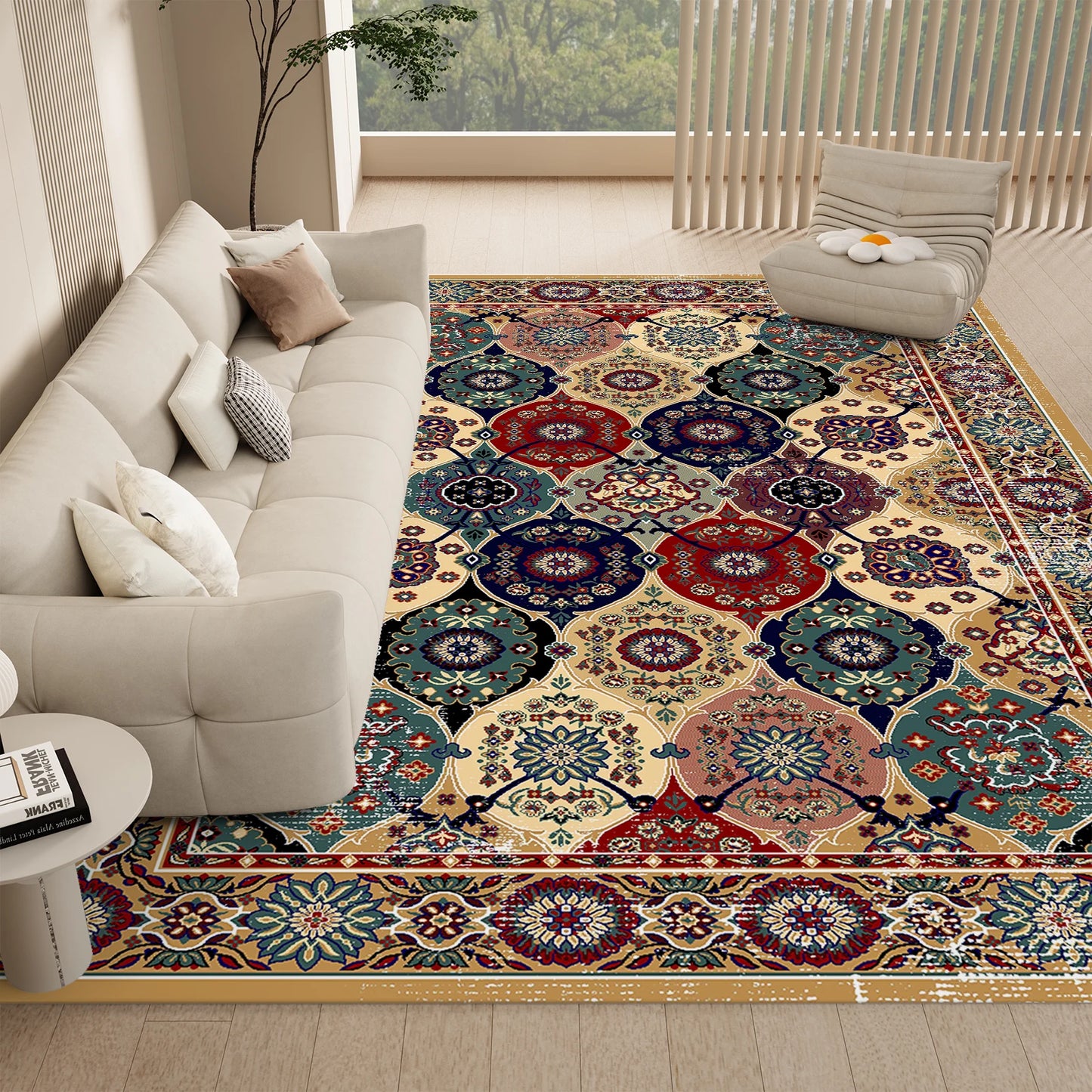 Washable Vintage Medallion Small Rug with Non-Slip Backing