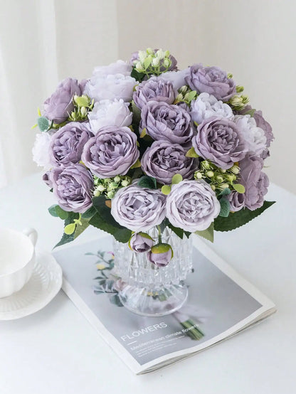 1 Bouquet Artificial Roses w/ Silk Balls Home Decor & Holiday