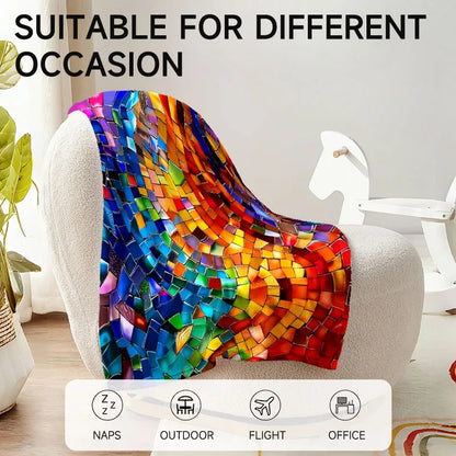 1 piece colorful mosaic flannel blanket