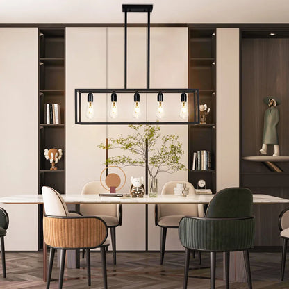 Vrygle Industrial 5-Bulb Ceiling Lamp Black Kitchen Island Chandelier  Farmhouse Furniture