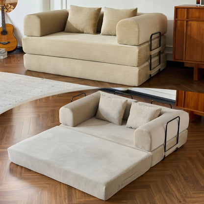 79" Convertible Sofa Bed with Fixed-Shape Frame & Removable Armrests, Modular Corduroy