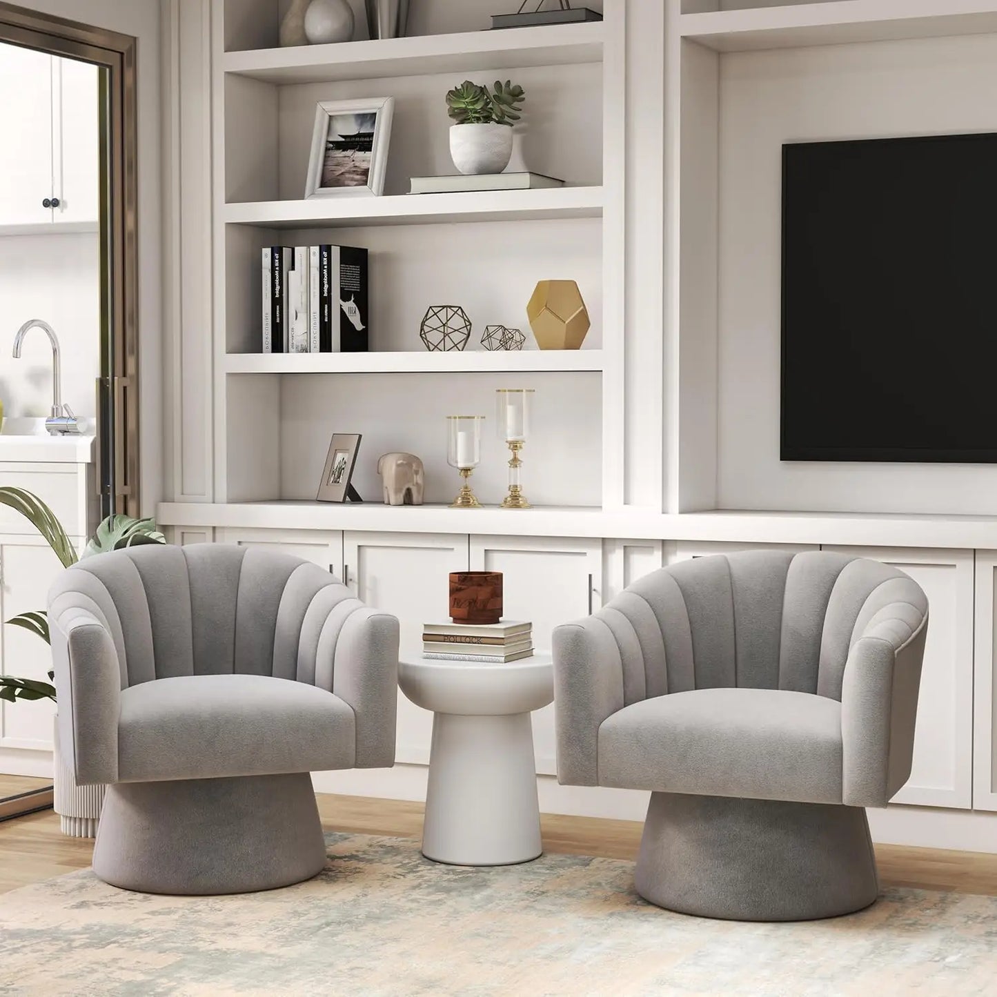 360° Swivel Velvet Upholstered Barrel Chair Set 2 Living Room Reading Round Armchair, 15 different colors