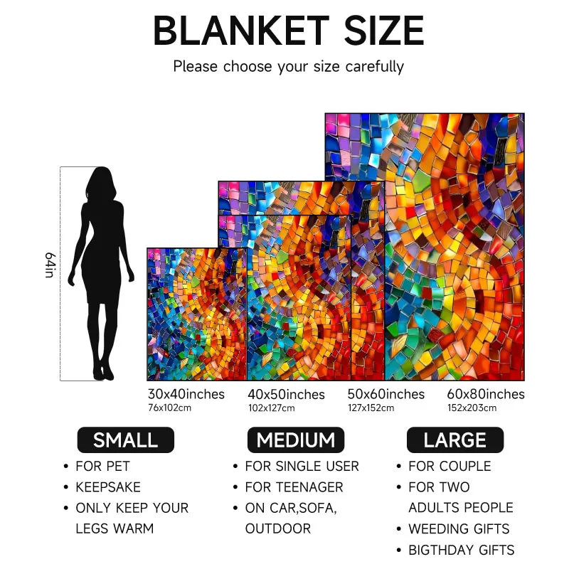 1 piece colorful mosaic flannel blanket