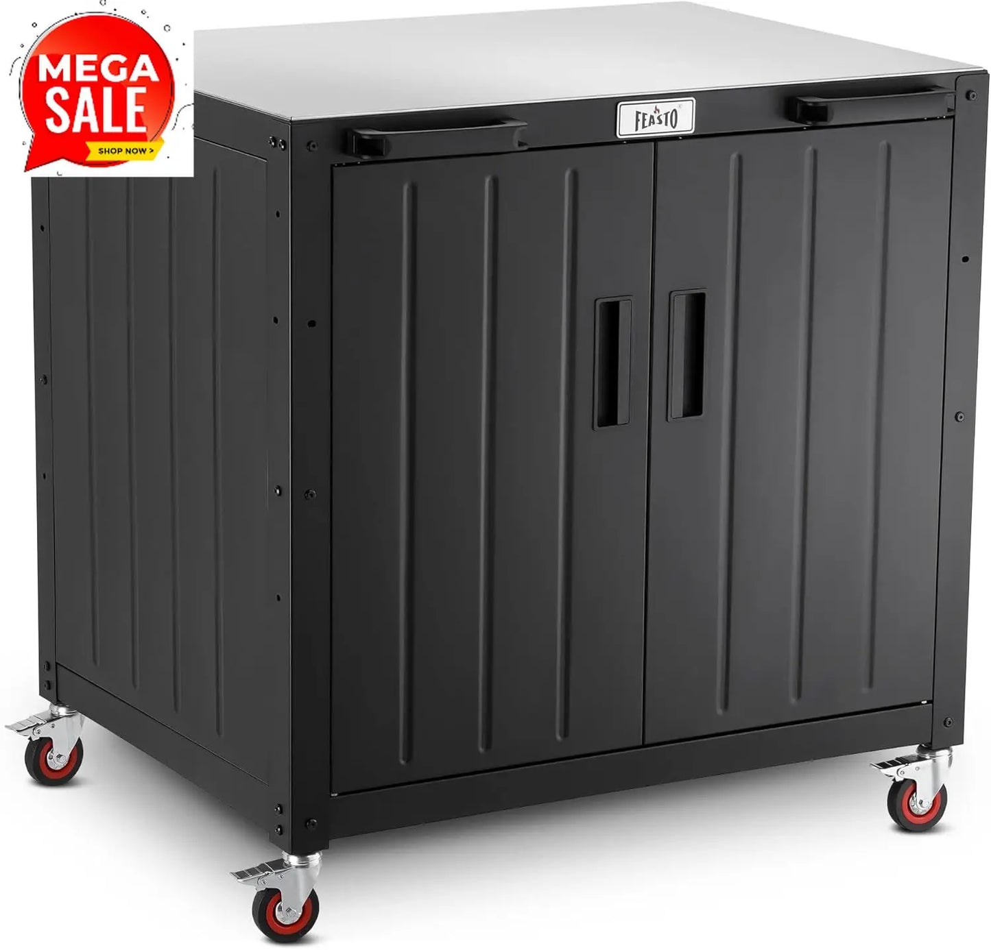 Outdoor Grill Cart with Storage Cabinet and Stainless Steel Top,  Grill Station with Door,