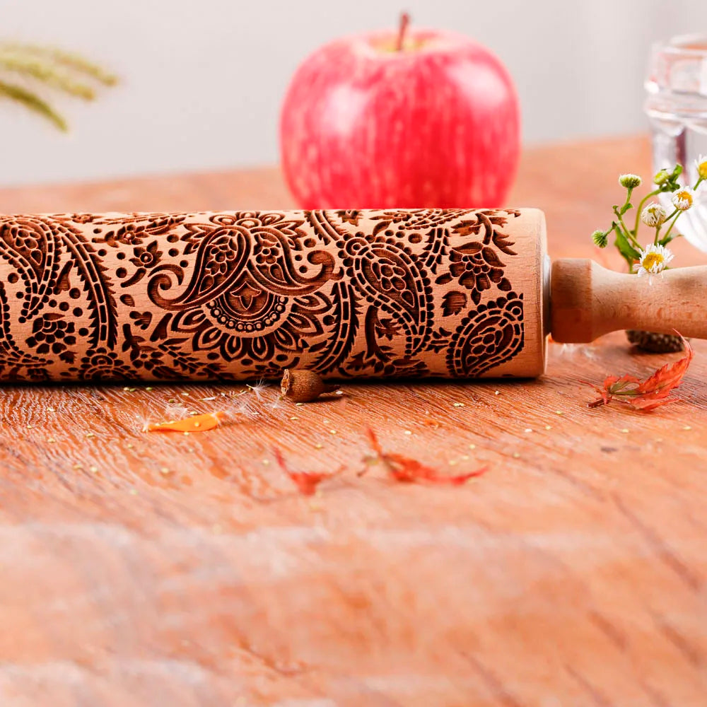 1 pcs Wooden Sunflower Embossed Rolling Pin