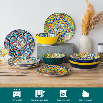 Malacasa Bohemia Retro Ceramic Dinnerware Set