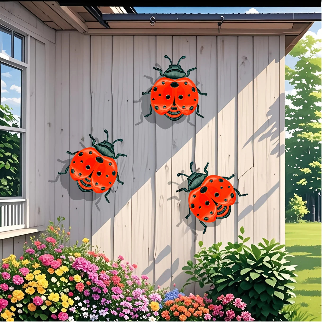 3pcs metal ladybug wall decor garden decoration outdoor metal craft