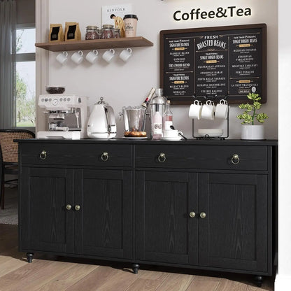 Buffet Cabinet with Storage, 55'' Large Farmhouse Cabinet with 2 Drawers and 4 Doors