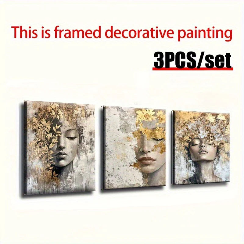 2D Flat 3pcs Wooden Framed Canvas Painting
