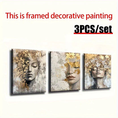 2D Flat 3pcs Wooden Framed Canvas Painting