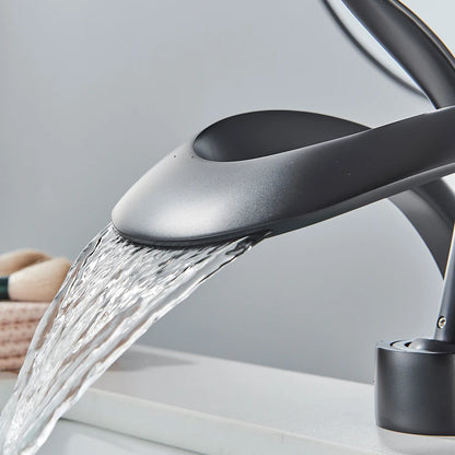 Rozin Luxury Black Basin Faucet Grey Bathroom Waterfall Mixer Tap Brass Deck Mount Modern Style