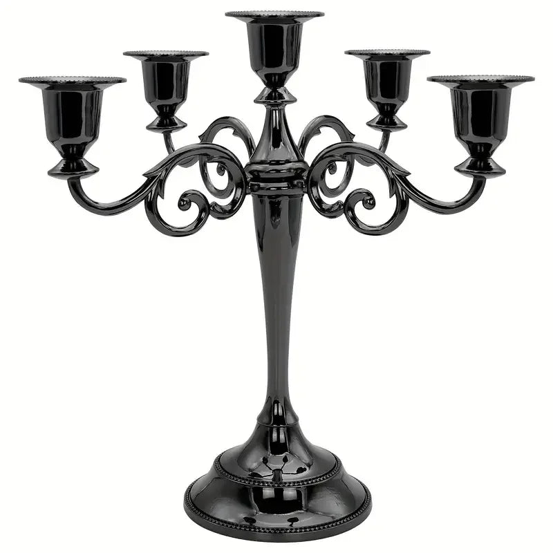 5 Arm Matte Black Candelabra Taper Candle Holders