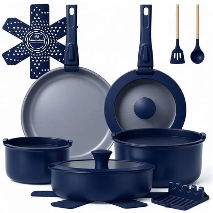 18Piece Ceramic Pots and Pans Set Non Stick, Non Toxic Cookware Set