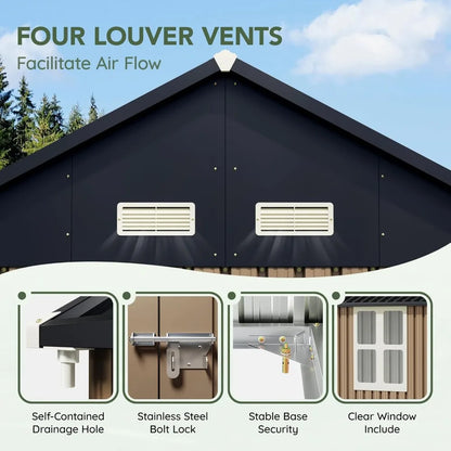 8x10 FT Outdoor Metal Storage Shed, Single Door, 1 Clear Window, Tool Shed for Garden, Patio, Backyard Brown