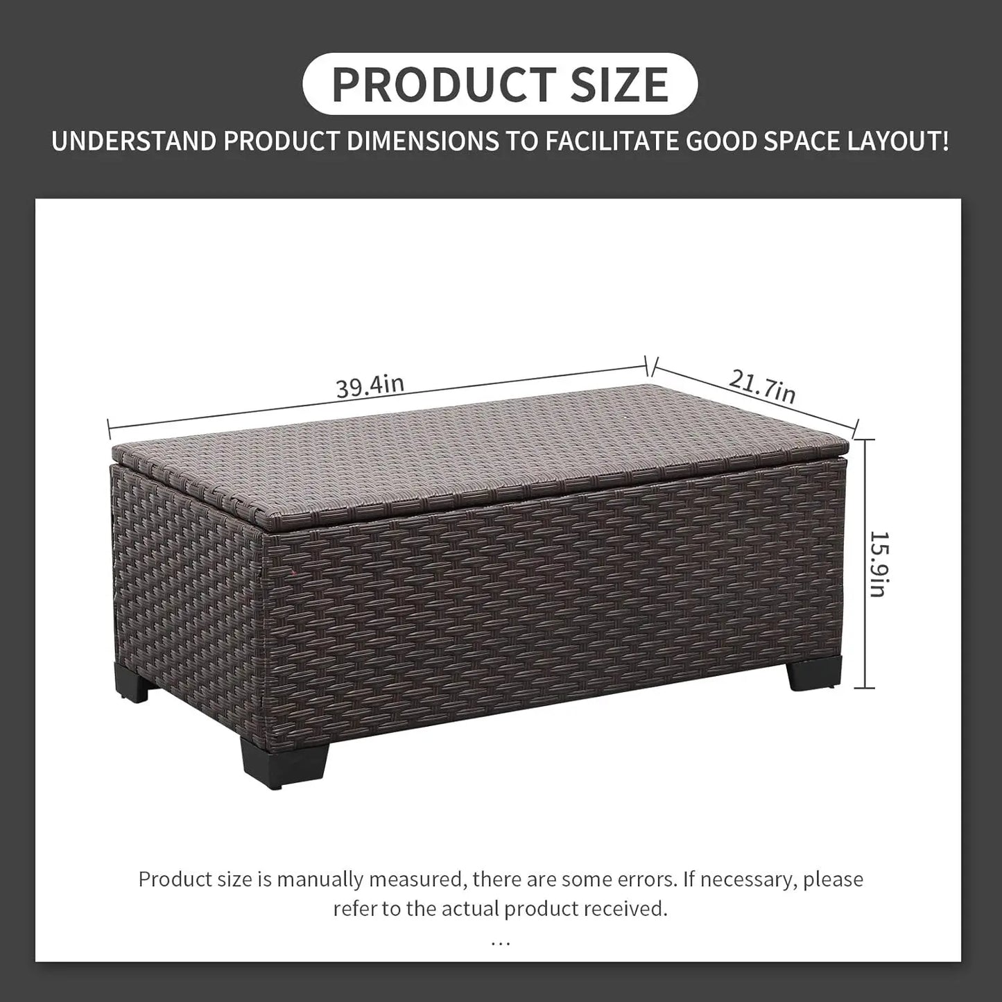 Outdoor Storage Table Wicker Patio Coffee Table with Waterproof Cover, Brown