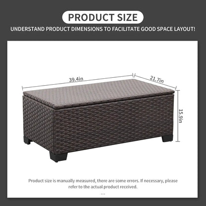 Outdoor Storage Table Wicker Patio Coffee Table with Waterproof Cover, Brown