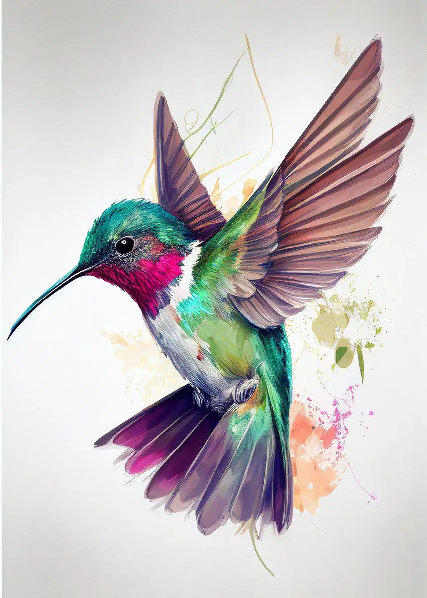 Watercolor Hummingbird Flower Wall Art