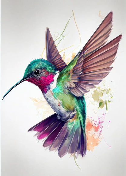 Watercolor Hummingbird Flower Wall Art