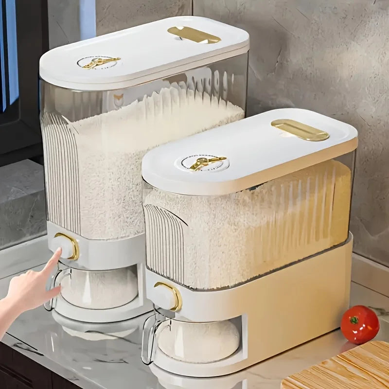 5kg/10kg Rice Dispenser - Large Pantry Storage Container with Measuring Cup & Time Markings