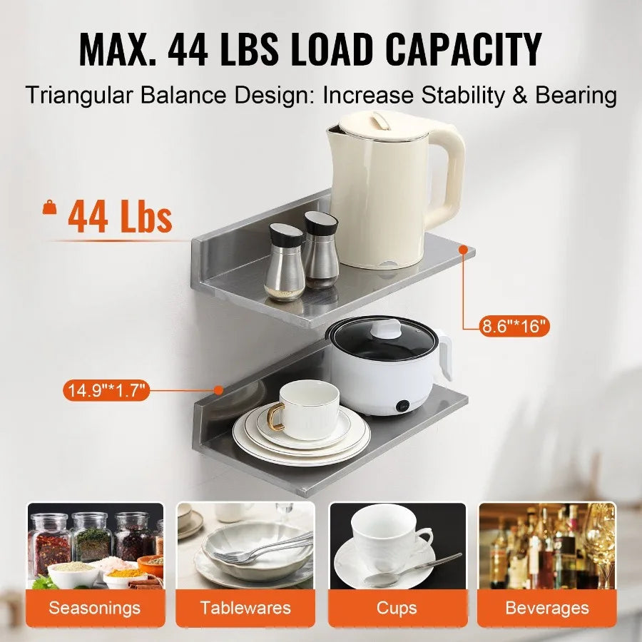 8.6 x 16 Stainless Steel Shelf Wall Mounted