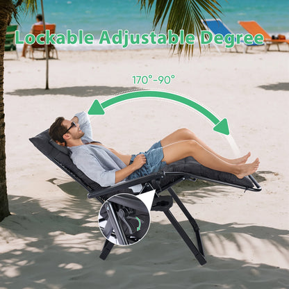 JHK Zero Gravity Recliner Camping Patio Lounge Chair  with Cup Holder  Removable Cushion For Outdoor Garden