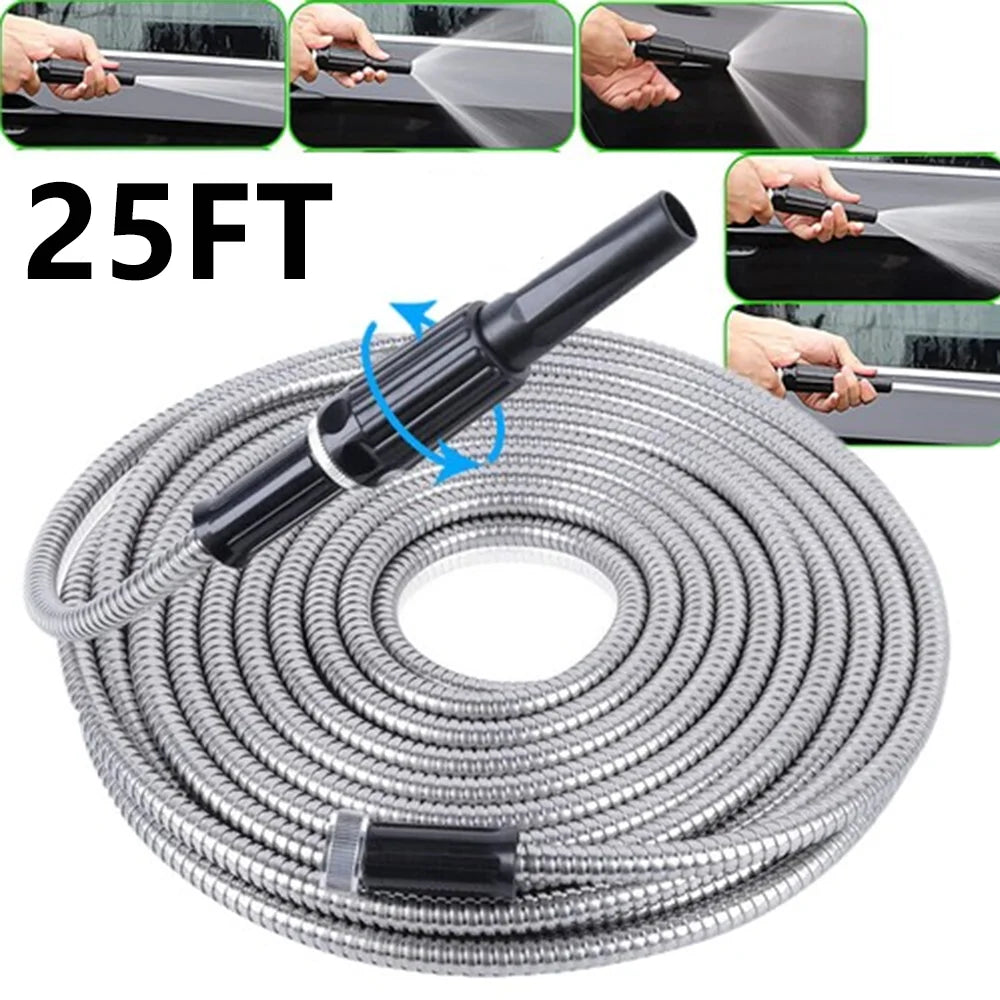 25FT Stainless Steel Metal Garden Water Hose