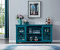 60”W Blue Console Table  Wood Sideboard with Adjustable Shelves and Doors,