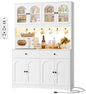 71" LED Kitchen Pantry Cabinet with Power Outlet, with Arched Door & Shelves