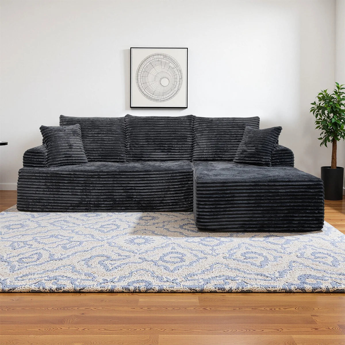 95" L-Shaped Sofa Chaise, Rabbit Fleece Upholstery, Ultra Soft & Comfortable, Ready to Use Out of the Box