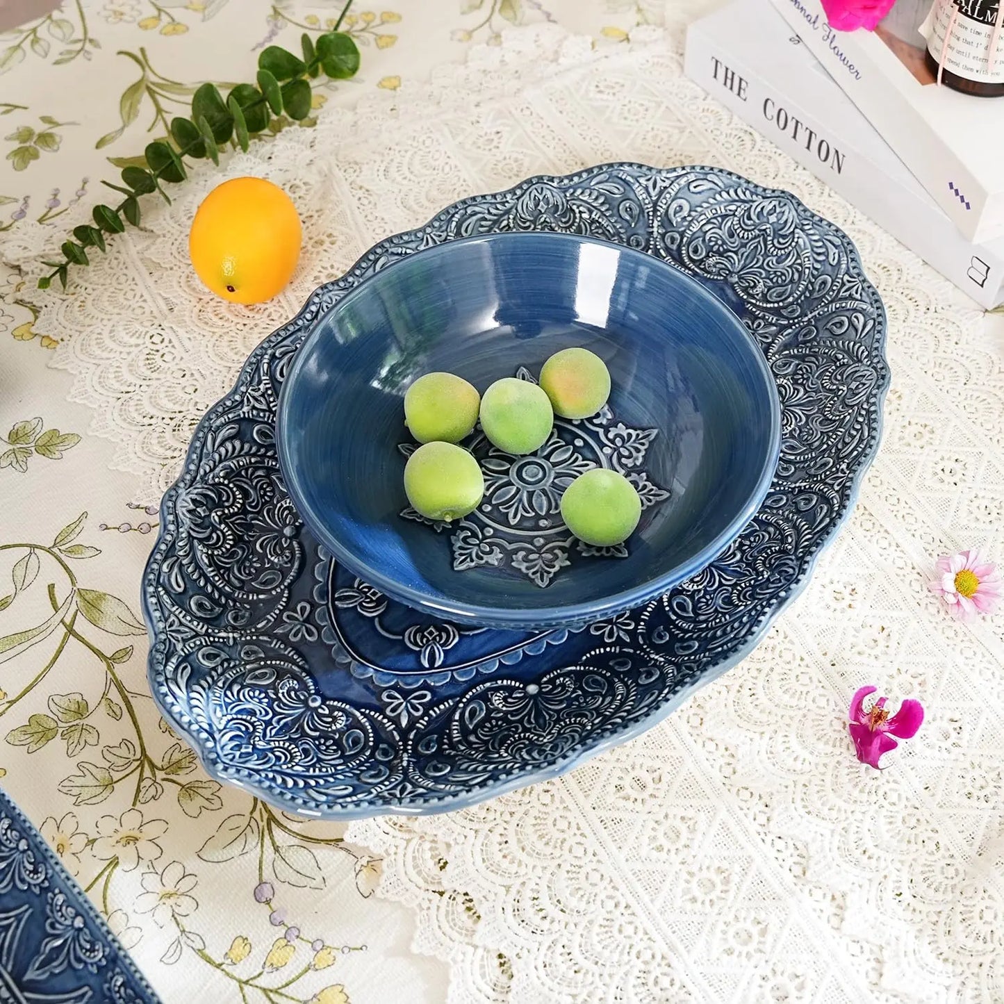 Antique Baroque Style Porcelain Serving Platter, Set of 2